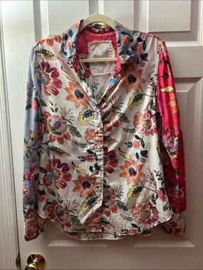Cino Floral Mixed Print Color Block Button Down Shirt Medium